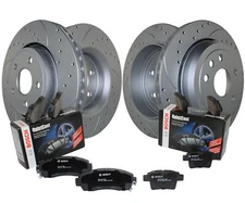 Front and Rear Brake Kit Drilled Disc Rotors Bosch Ceramic Pads For Dodge Jeep