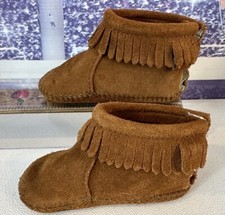 Minnetonka Unisex Toddler Sz 5 Brown Leather Suede Fringe Moccasins 1182