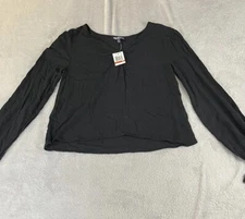 Freshman Juniors Ring-Detail Textured Top Black Size XS