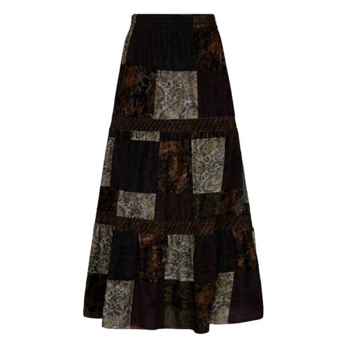Donna Maxi Hippie Gonna Lunga Patchwork Velluto Paisley Stampa Gitano Casual - Bild 2 von 10