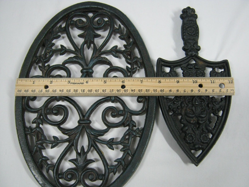Ornate Cast Iron Metal Trivet Lot of 2 Country Wall Hanger Hot Plate - Picture 7 of 9