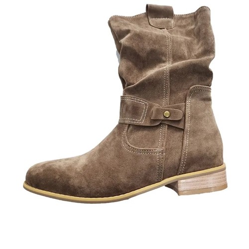 Warm Suede Boots Zipper Buckle Mid-Calf Boot Thick Low Heel Pointed Booties - Bild 12 von 29