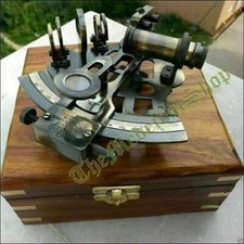 Antique Brass German Astrolabe Marine Sextant W/Collectible Wooden Box