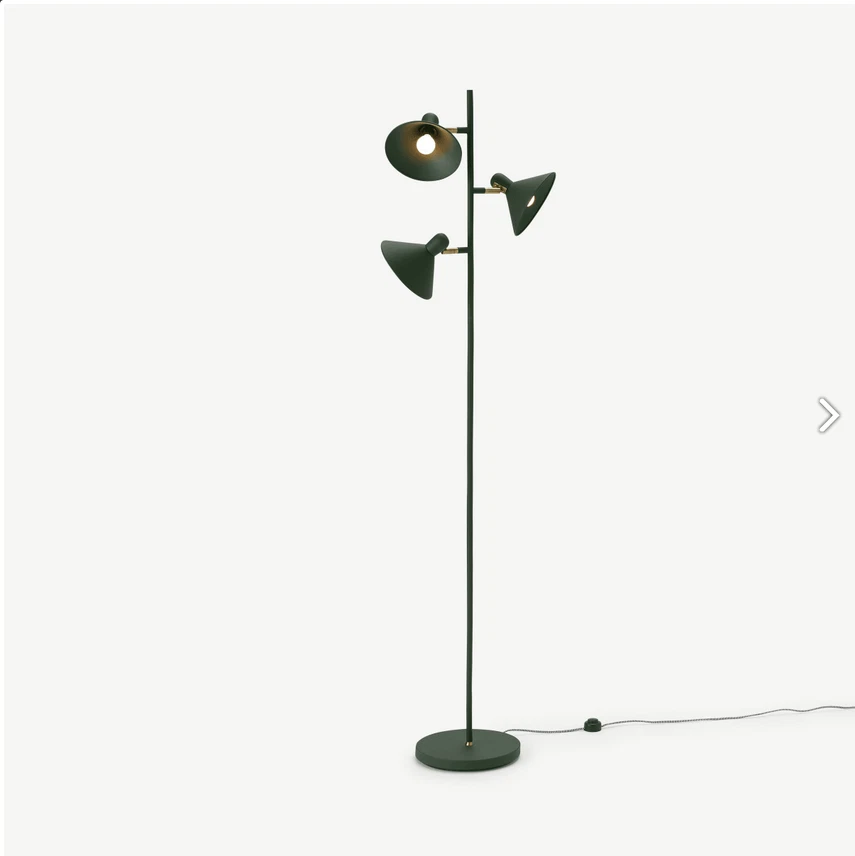 MADE Ogilvy 3 Light Adjustable Floor Lamp Dark Green Antique Brass
