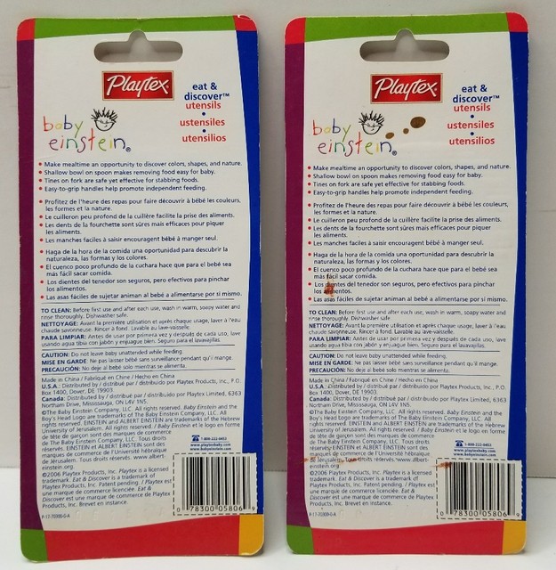 Baby Einstein Playtex Utensils Eat & Discover Spoon Fork 4 Colors