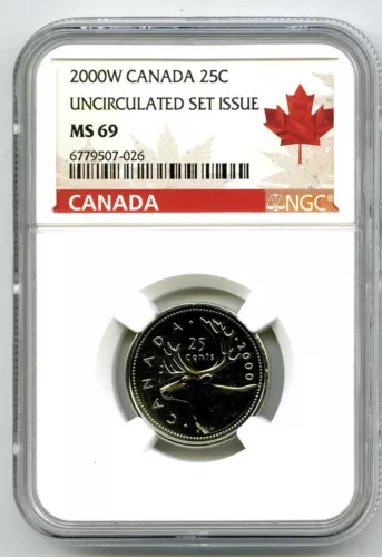 2000 ' W ' MINT MARK CANADA 25 CENT NGC MS69 UNC QUARTER TOP GRADED ONLY 2 KNOWN