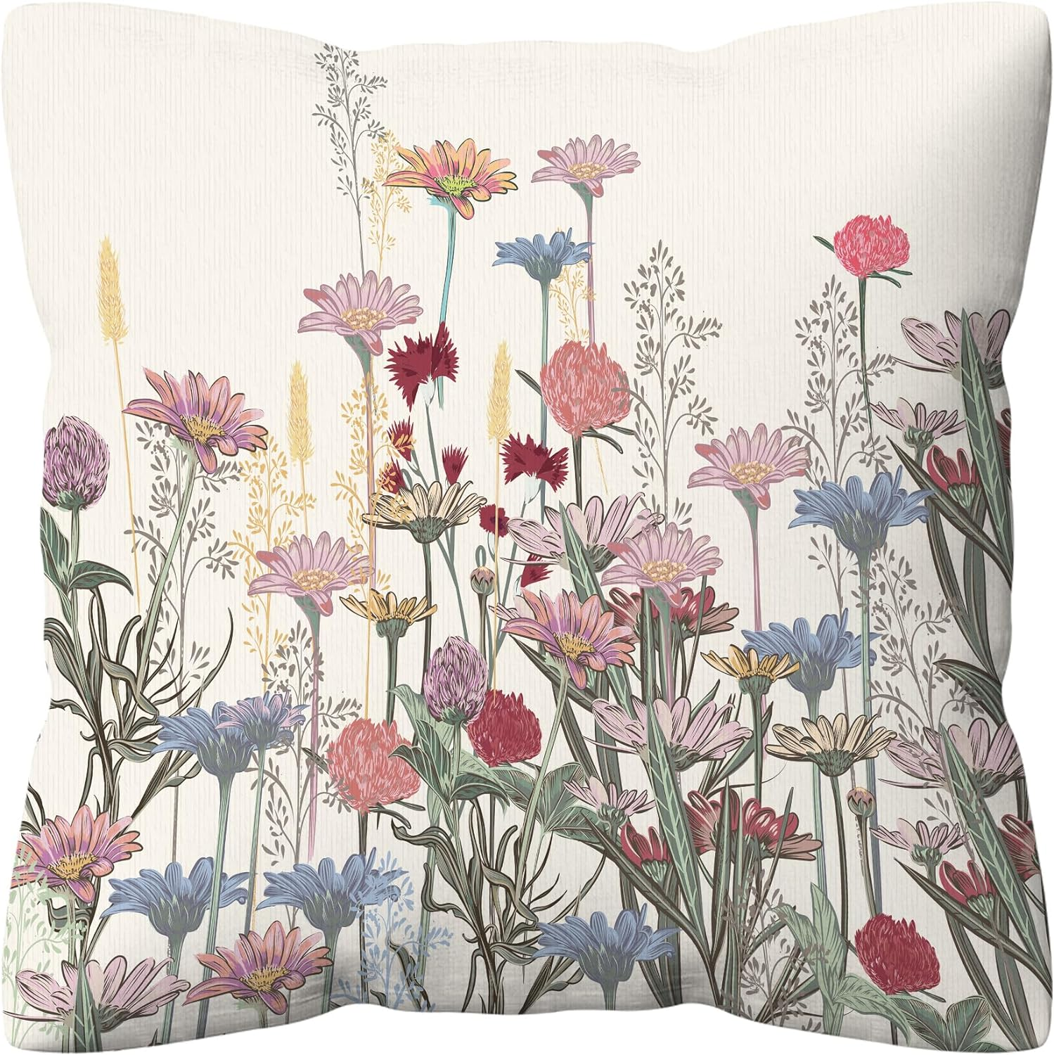 Colorful Wildflower Botanical Leaf Print Pillow Covers 18x18 Inch