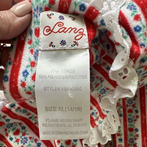 Lanz of Salzburg Girls Flannel Nightgown Red Tyrolean Hearts Gown XL Xlarge 14 - Picture 6 of 7