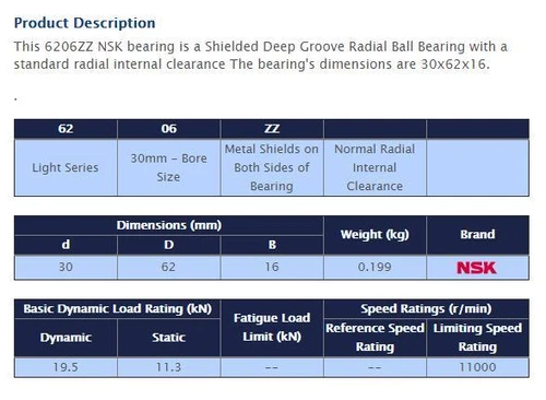 NSK 6206 ZZ Deep Groove Radial Ball Bearing 30x62x16mm - Bild 3 von 3