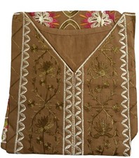 Latest Pakistani Women Designer Wear Brown Kurti With Embroidery
