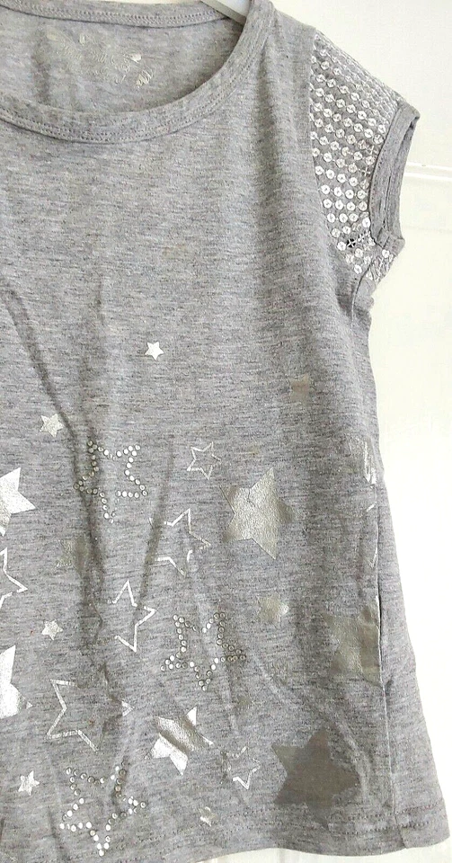 (Matalan) Set of 2 - Grey/Purple T-Shirts with Sequins & Metallic Print Age 6-7 - Image 3 of 4