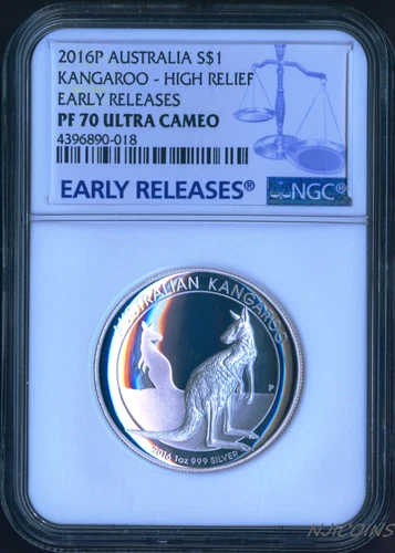 2016 P Australia HIGH RELIEF 1oz Silver Kangaroo $1 Coin NGC PF70 UC ER + OGP
