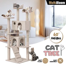 60'' Cat Tree Play House Kitten Playing Condo House Sturdy Tipping Rope for Rest