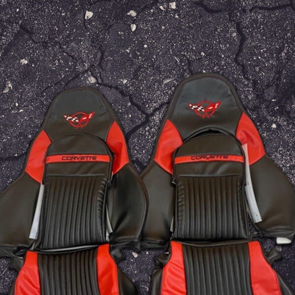CHEVY C5 SPORTS SYNTHETIC LEATHER SEAT COVERS IN BLACK & RED COLOUR 1997-2004