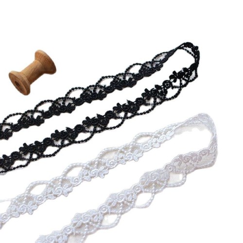 Nastro pizzo bianco nero abbigliamento colletto orlo cucito matrimonio accessori artigianali - Foto 2 di 14