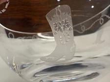 LORRAINE COYLE SIGNED COWBOY RODEO LONE STAR CRYSTAL BOWL  RARE FIND 4" X 7-3/4"