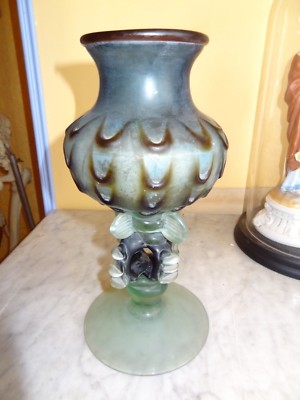 Grand Vase Décoratif En Verre Soufflé Main - Non Signé - 21cm