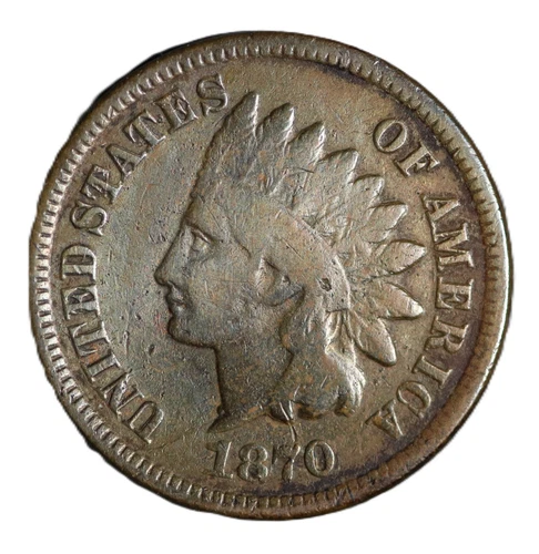1870 Bold N VG Details Indian Head Cent