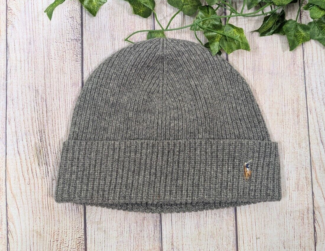 Polo Ralph Lauren polsino misto lana berretto firma pony taglia unica grigio antracite