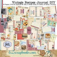 Vintage Recipes Journal DIY Kit - Junk Journal, Journal, Smash Book - EZ-7085