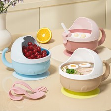 Baby Children Complementary Food Bowl Spoon Fork Set With Suction Cup Tableware