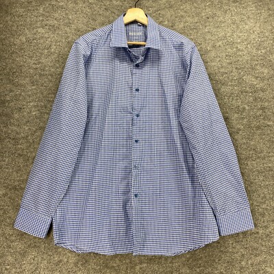 Fusion Shirt Men 17 Blue Plaid Button Up Collared Slim Fit Long Sleeve Regular