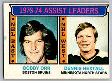 1974-75 TOPPS #2 BOBBY ORR BRUINS & DENNIS HEXTALL NORTH STARS