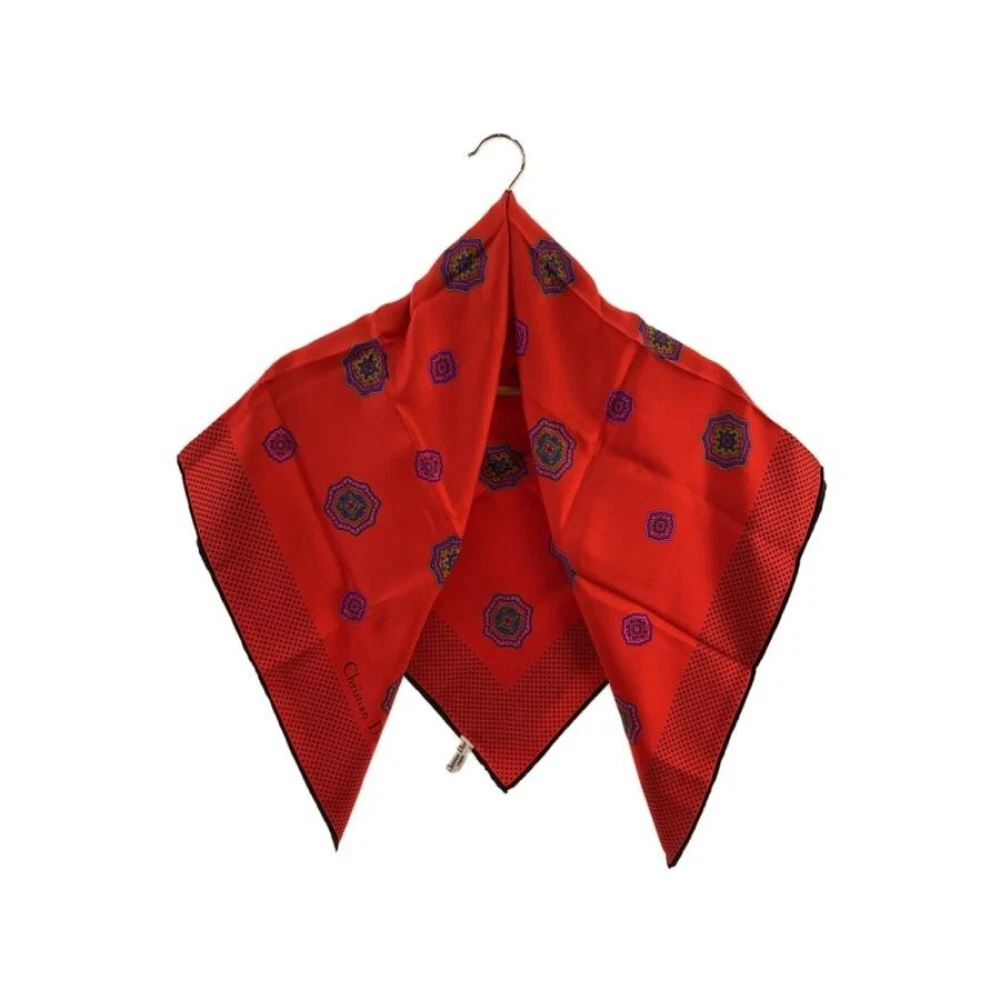 Christian Dior foulard carré soie 34x34 pouces soie rouge à pois 04815a