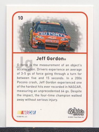 JEFF GORDON : 2009 - WHEELS ELEMENT NSCS - CARD No. # 10 - Picture 2 of 2