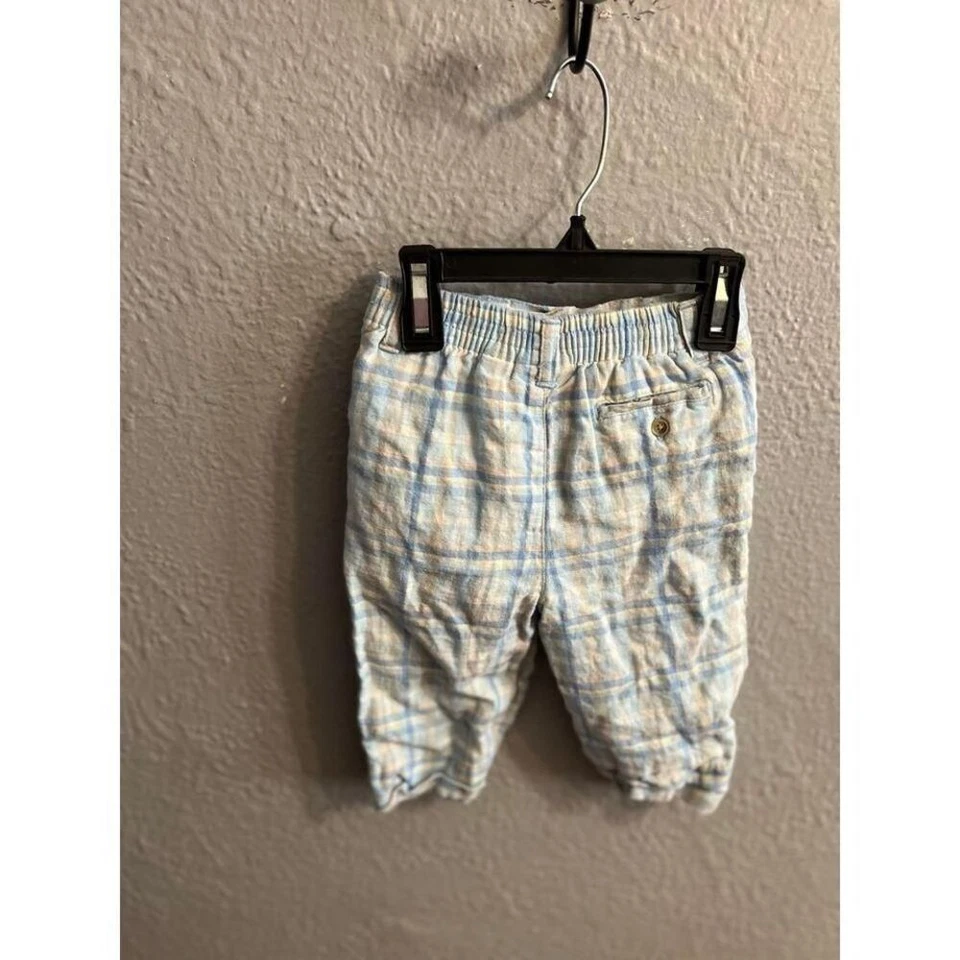 Boys children's place blue plaid linen pants size 6/9 months - Image 4 of 4