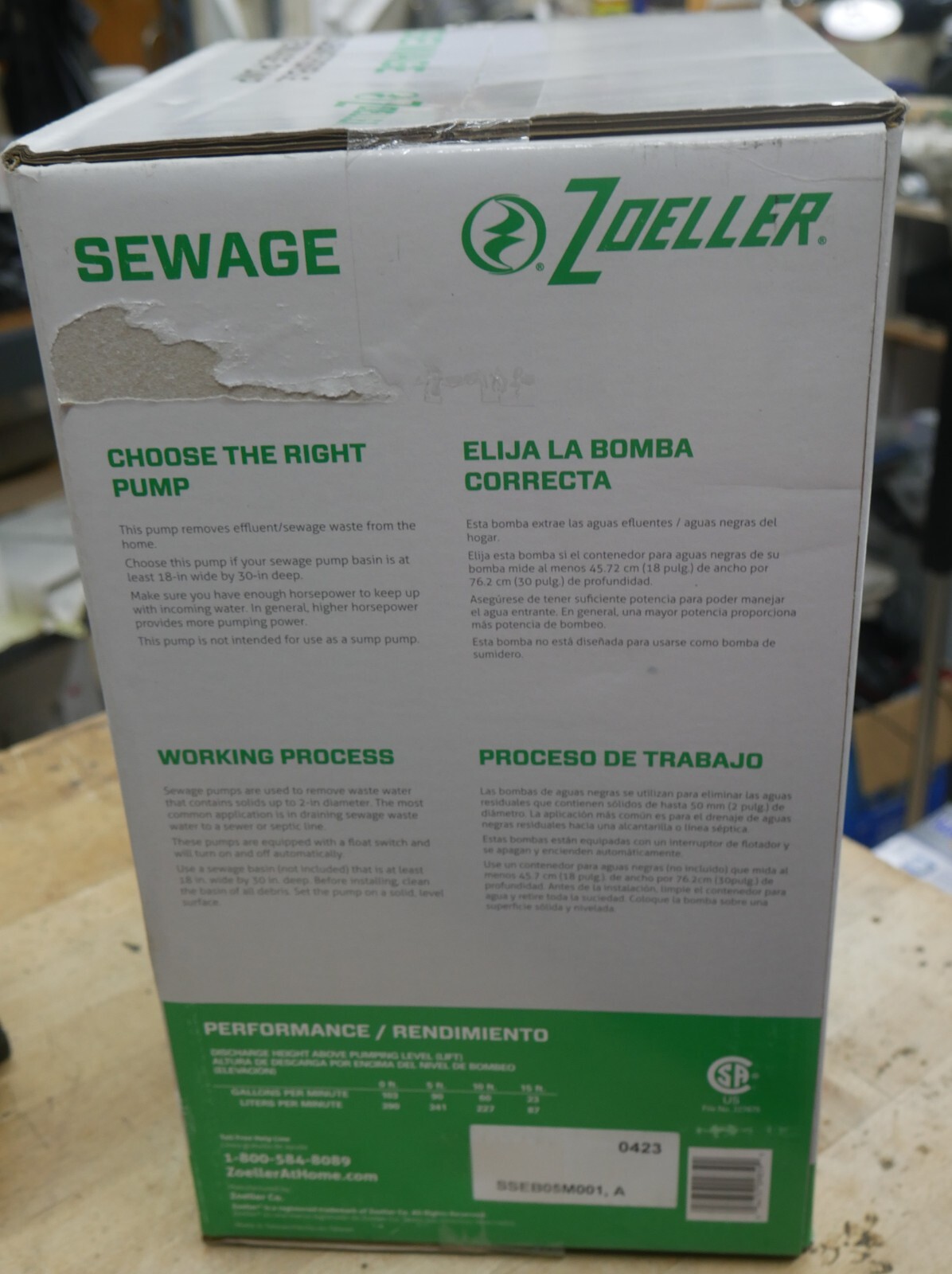 Zoeller Submersible 1/2 HP Sewage Pump SW1314 D NEW SEALED IN BOX