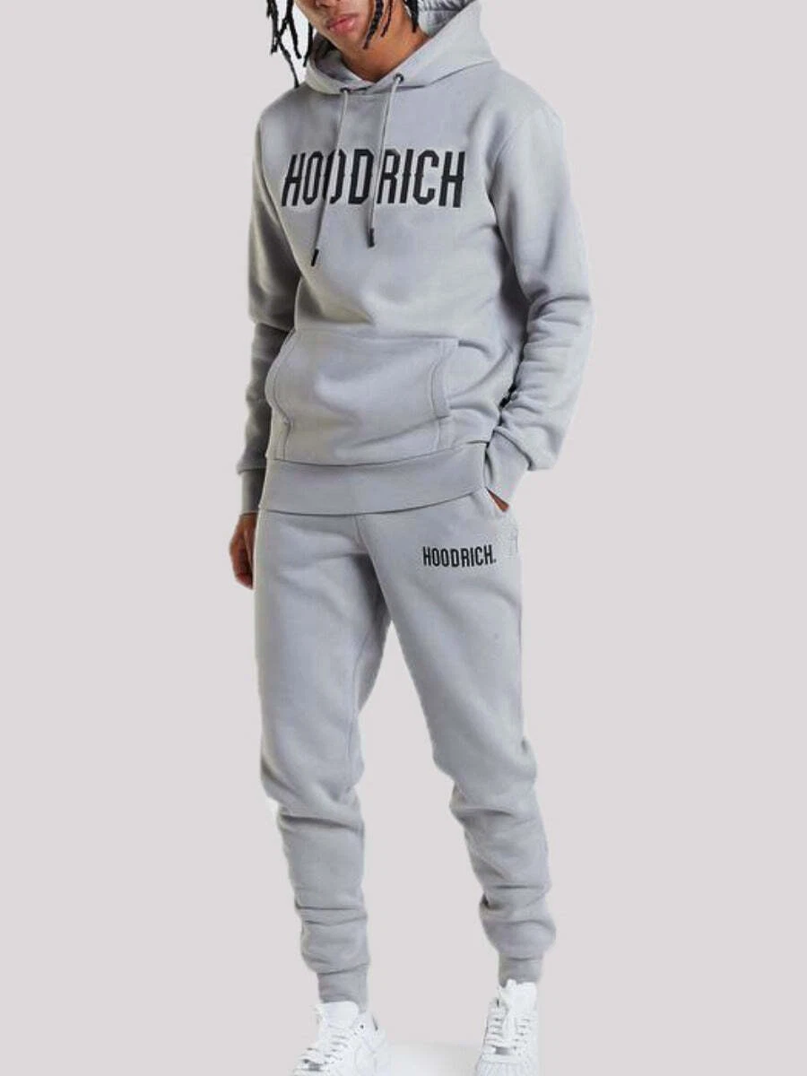 Hoodrich Men Letter Print Kangaroo Pocket Tracksuit Set