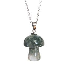 Mushroom Pendant Moss Agate 925 Chain Necklace Gemstone Spiritual Boho Jewellery