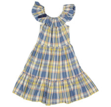 New POLO RALPH LAUREN Blue Yellow Plaid Tiered Madras Dress Girl's sz 16 NWT 900