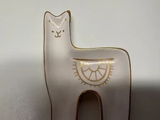 white and gold trim Llama ceramic dish / tray 7" x 4 1/2"