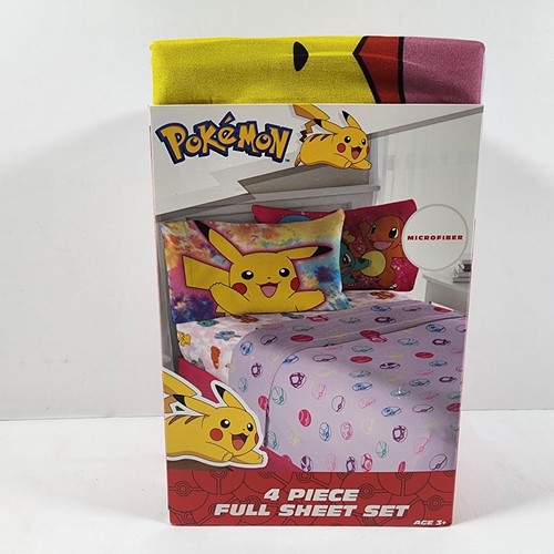 Pokemon Full Sheet Set 4 Pcs Pikachu Gaming Bedding Purple Pink Kids