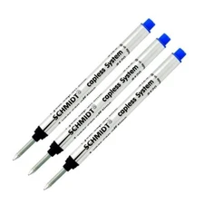 3 Schmidt Pen Refills, Fits Dunhill Sidecar Rollerball Pens, BLUE MEDIUM, 8129 P