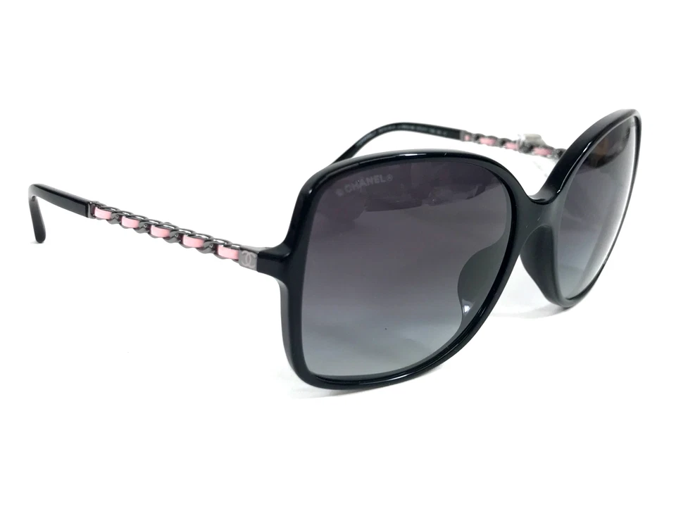 Gafas de sol Chanel 5210-Q-A c.1663/S6 tejido negro rosa cuero cadena brazo degradado Foto 3 de 4