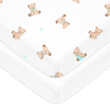 2 Pack 100 Natural Cotton Fitted Pack and Play Sheets 39" X 27" - Soft Breath