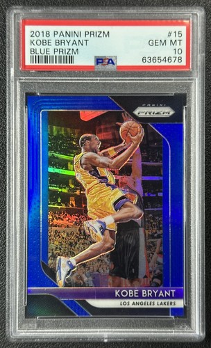 KOBE BRYANT PSA 10 2018-19 PANINI PRIZM #15 BLUE PRIZM 147/199 LAKERS