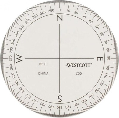 360-Degree Compass Protractor, Crystal Clear Transparent Dial, Calibrated for 36