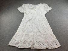 UVN Dress Womens XL White Eyelet Lace Short Sleeve V Neck Lined Boho