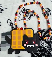 Evil Nyan Cat pixel art, pony bead necklace Handmade