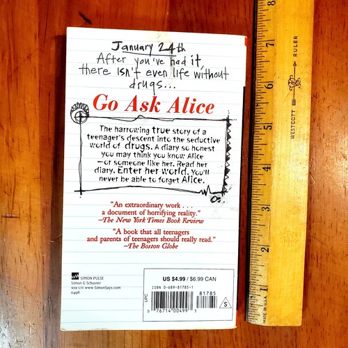 Go Ask Alice Anonymous A Real Teen Diary Addiction Drugs Vtg mmpb New Mylar Bag - Imagen 5 de 6