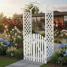 Arco rose + due ante bianco legno griglia rampicante porta giardino portico giardino cancello