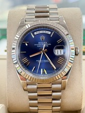 Rolex Day-Date 40mm 228239 White GolFactory Blue Roman Dial Watch Box and Papers
