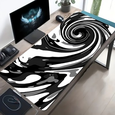 1pc Large-sized Esports Gaming Mouse Pad with a Black, Gray, and White Swirling