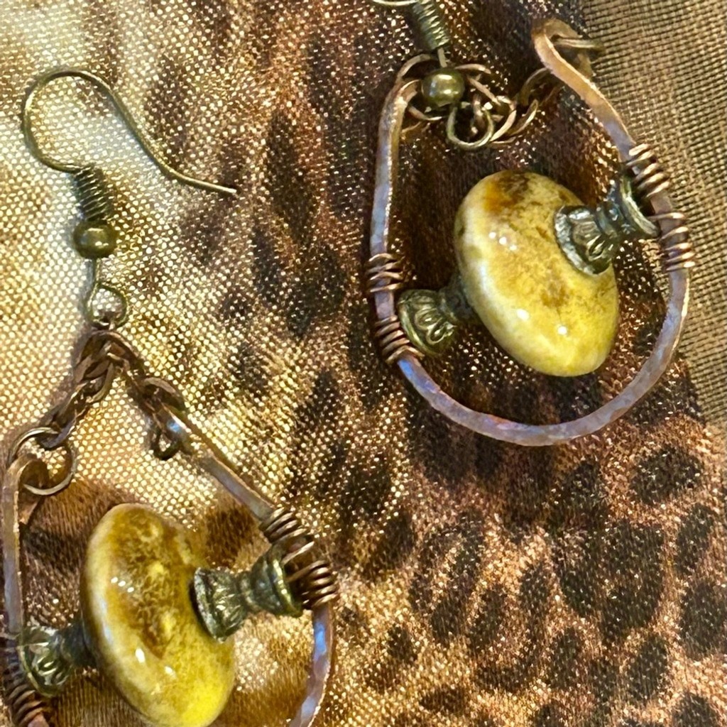 Handcrafted Copper & Stone Dangle Earrings – Boho… - image 3