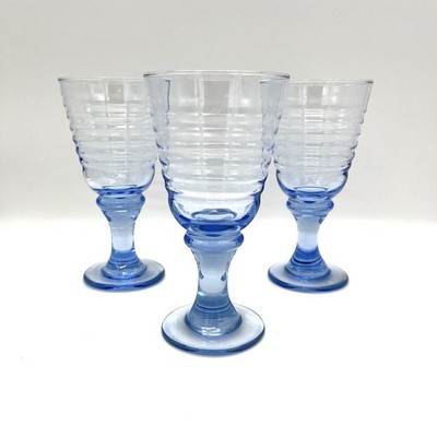 Libbey Sirrus Set of 3 Blue Celestial Ribbed Water Wine Goblets / Glasses 7''