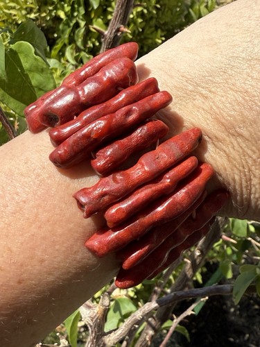 Vintage Statement Zweig rote Koralle Perlen Stretch Armband